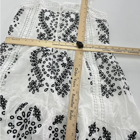 Marissa‎ Webb Dress Womens 4 White Black Eyelet Embroidered Midi Ruffle Cotton - Picture 10 of 12